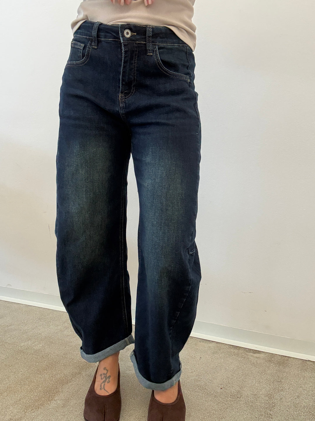 DENIM ANITA BARREL STONEWASH BLU SCURO