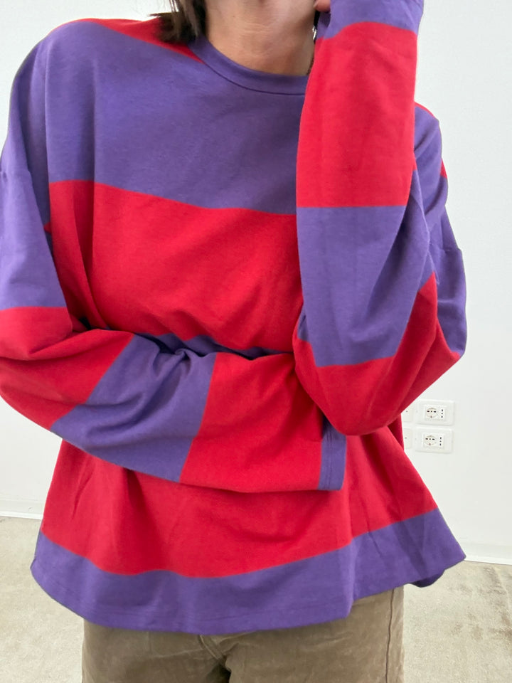 TSHIRT MAXI RIGONE ROSSO/VIOLA