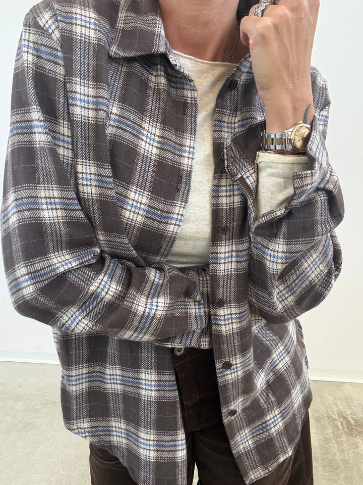 CAMICIA FLANELLA CHECK CACAO/CELESTE