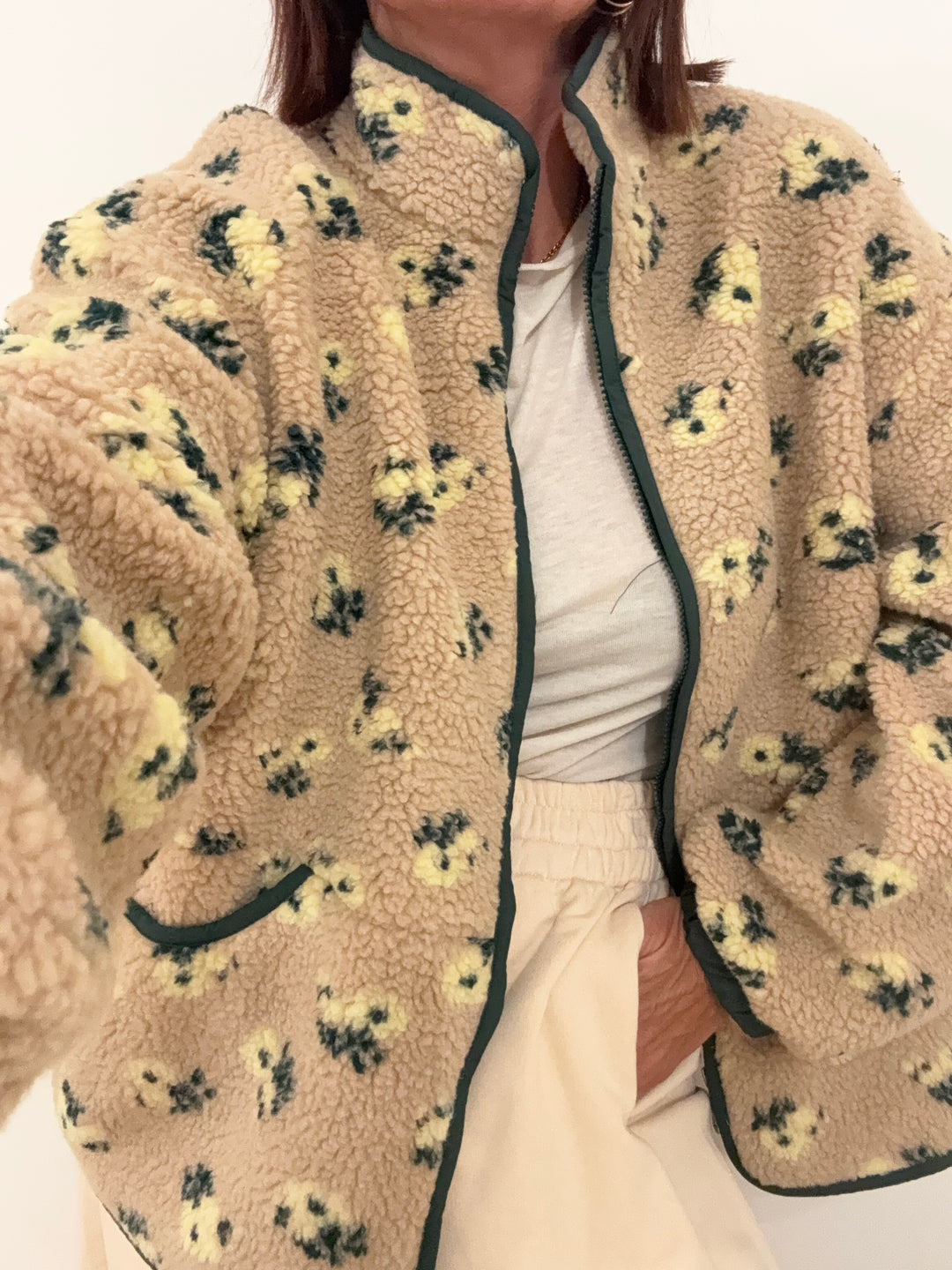 GIACCA TEDDY FIORELLINI BEIGE/GIALLO