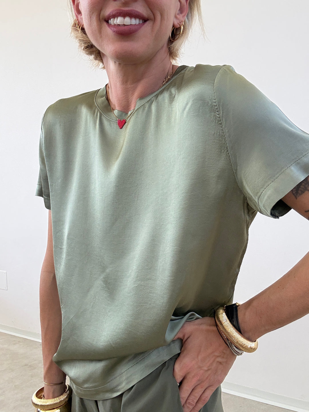 TSHIRT BETTA SATIN MILITARE