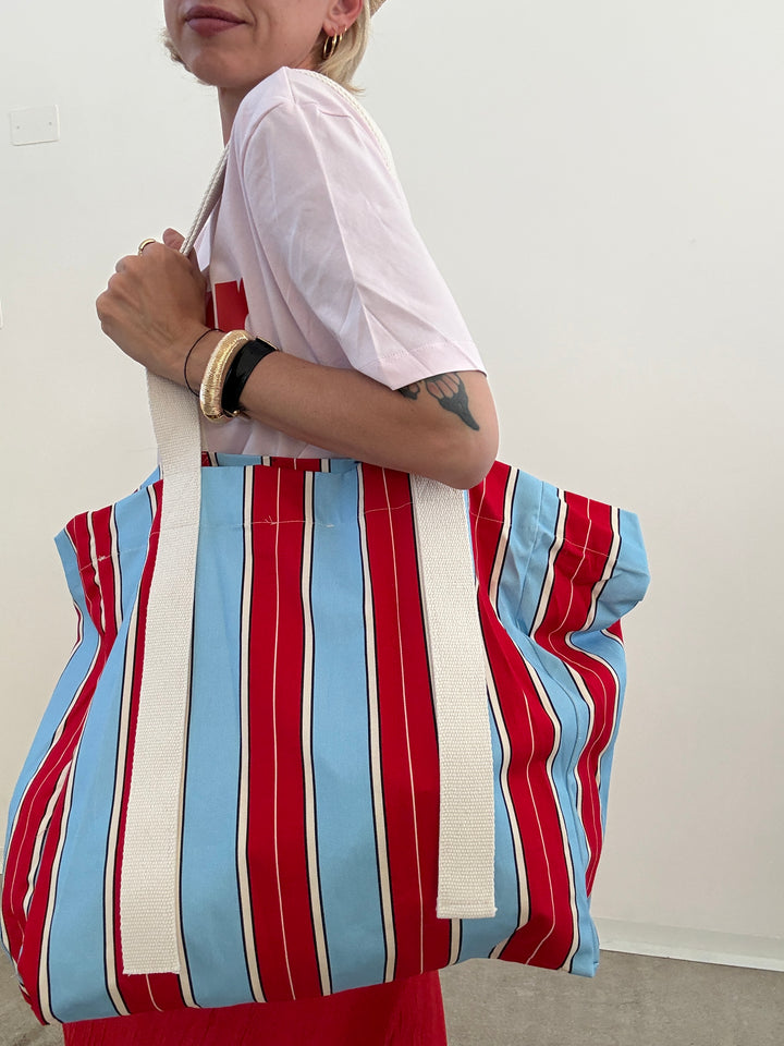 BORSA CANVAS RIGA ROSSA/CIELO