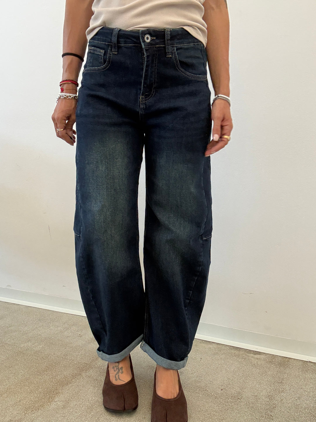 DENIM ANITA BARREL STONEWASH BLU SCURO