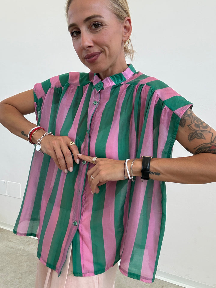 CAMICIA GIROMANICA RIGHE TIFFANY/CICLAMINO