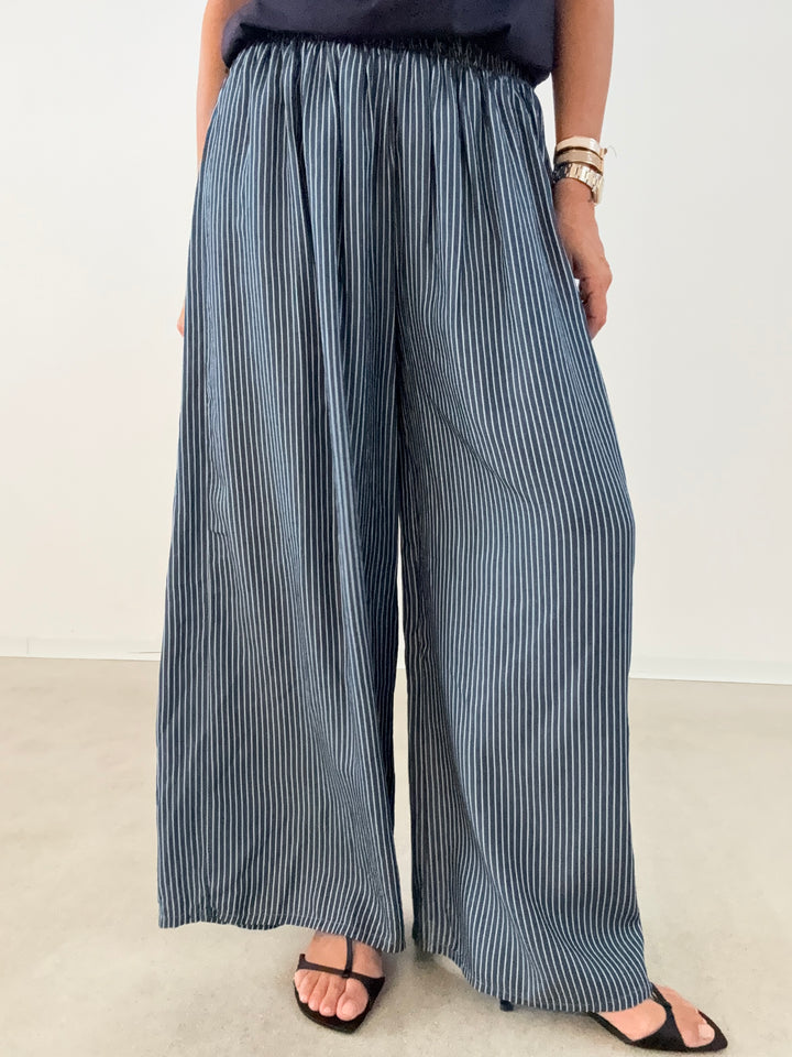 PANTA RIGHE EFFETTO DENIM SCURO