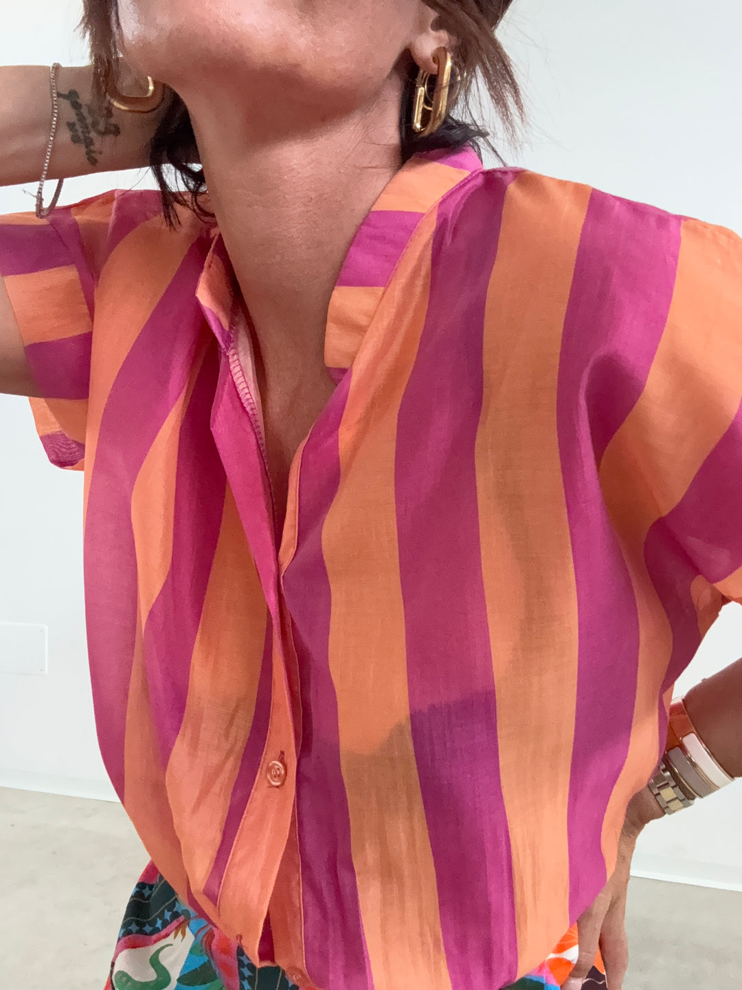 CAMICIA GIROMANICA RIGHE MELONE/FUCSIA
