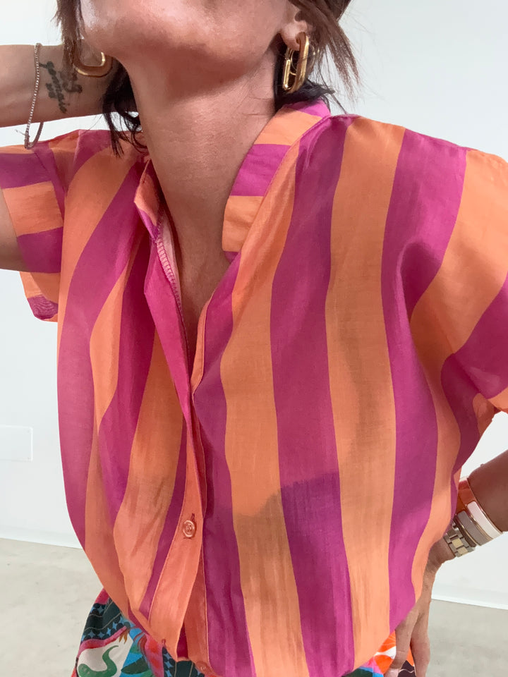 CAMICIA GIROMANICA RIGHE MELONE/FUCSIA