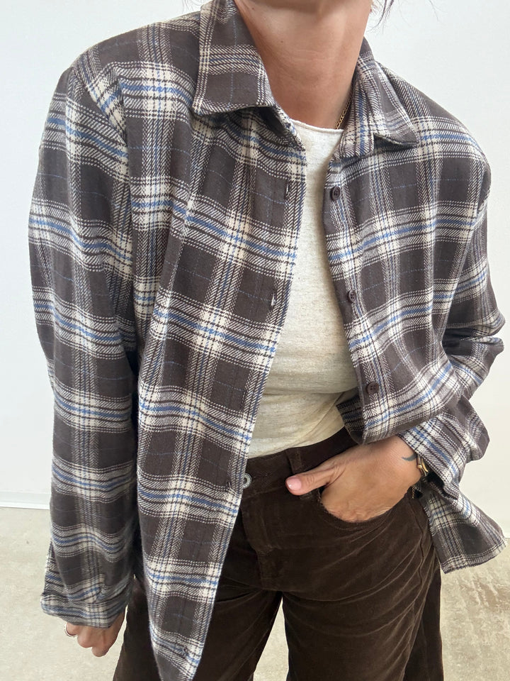 CAMICIA FLANELLA CHECK CACAO/CELESTE