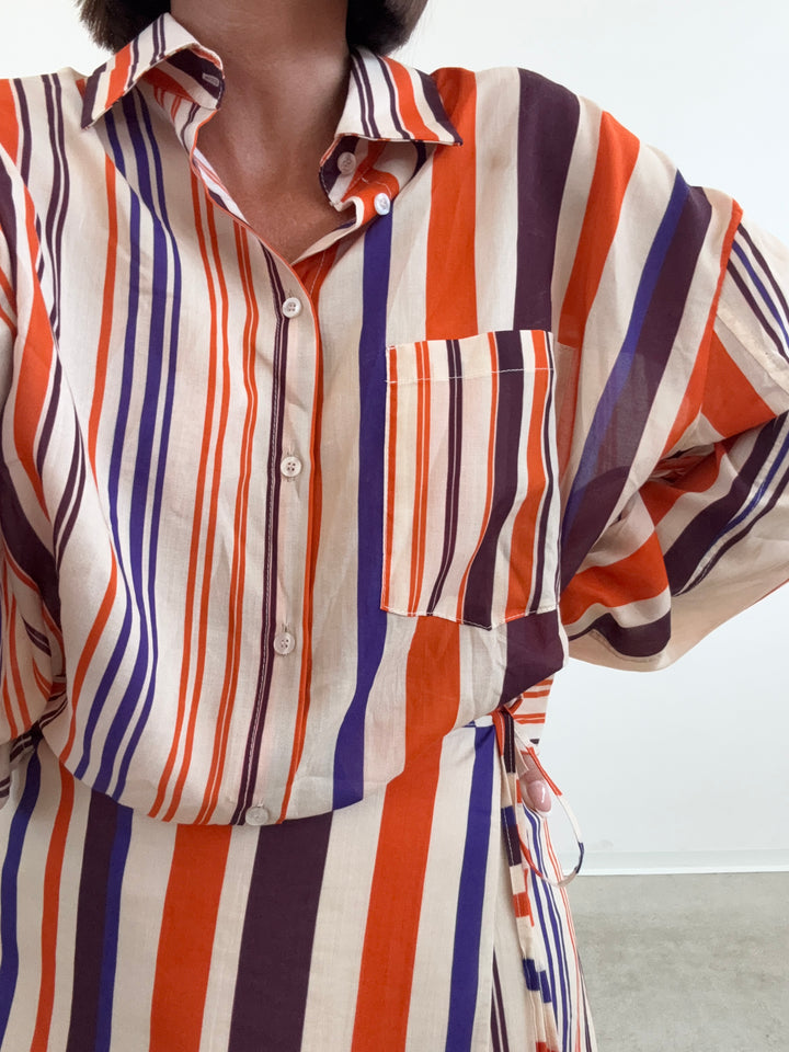 GONNA  PAREO RIGHE VERT ARANCIO VIOLA