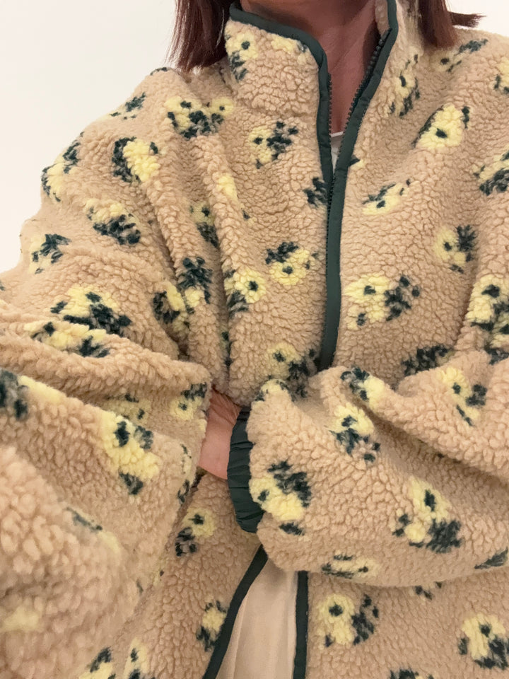 GIACCA TEDDY FIORELLINI BEIGE/GIALLO