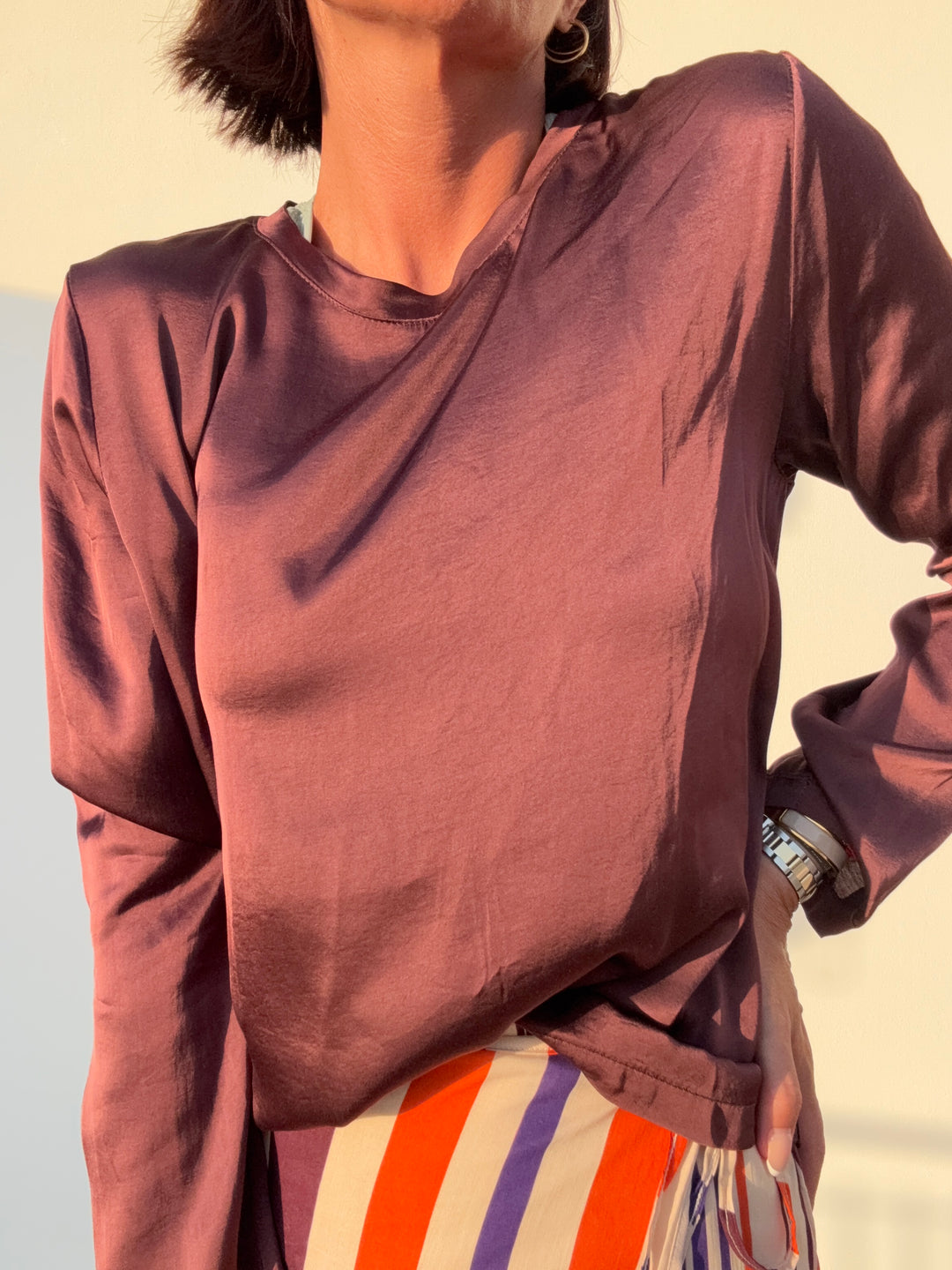 TSHIRT SATIN M/LUNGA MELANZANA