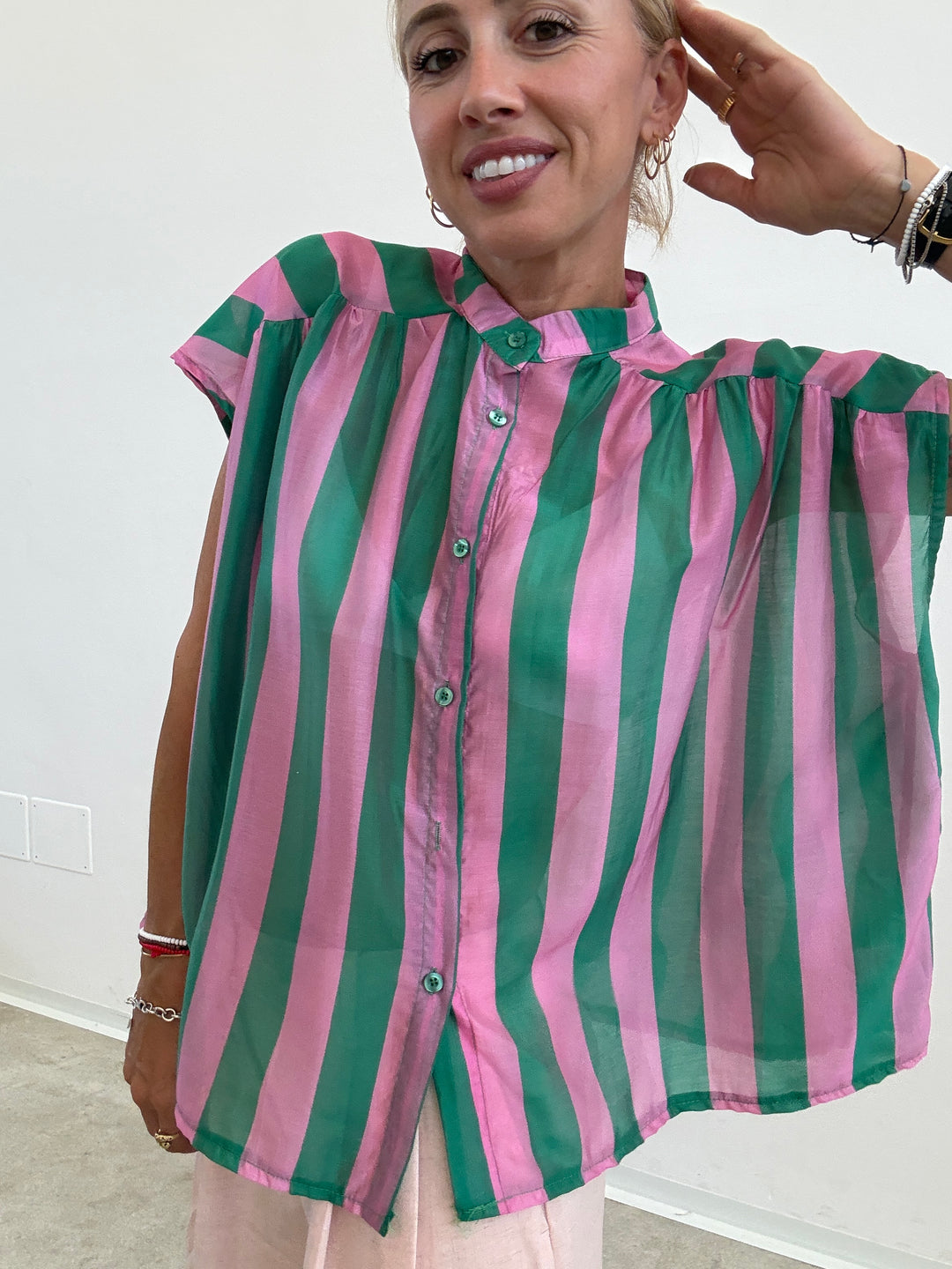 CAMICIA GIROMANICA RIGHE TIFFANY/CICLAMINO