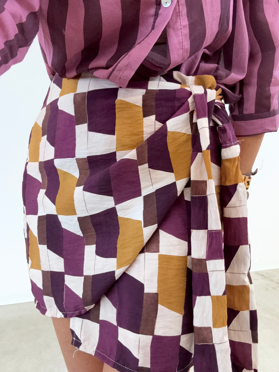 MINIGONNA PAREO GEOMETRICO PRUGNA/OCRA