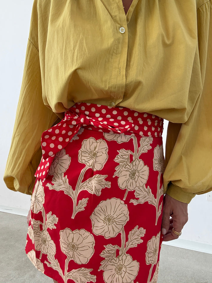 MINIGONNA PAREO POIS FIORI ROSSO