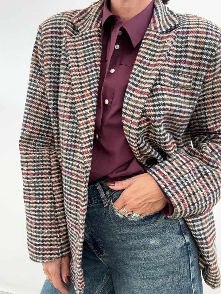 GIACCA VICHY NERO/BORDEAUX