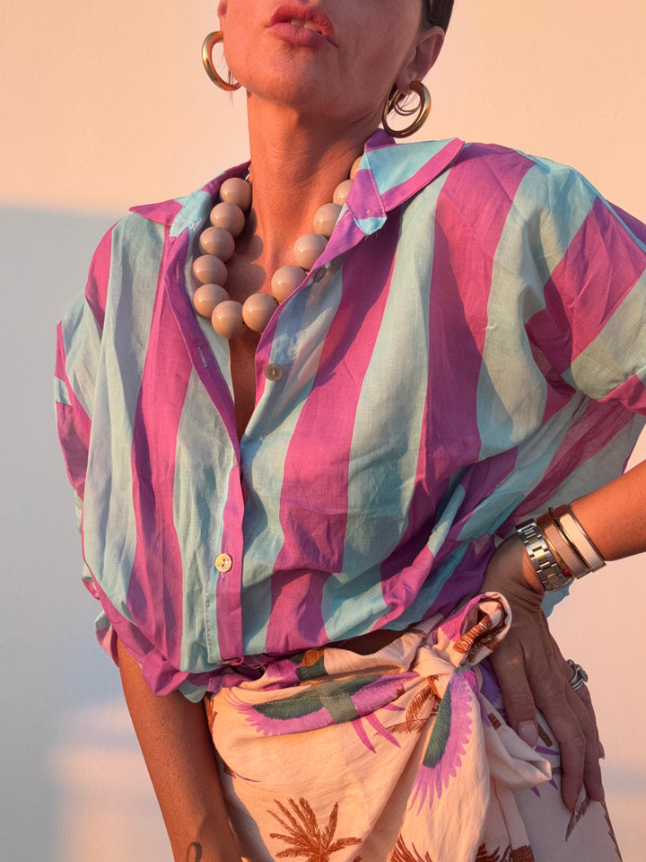 CAMICIA COLLETTO RIGA LILLA/ACQUA