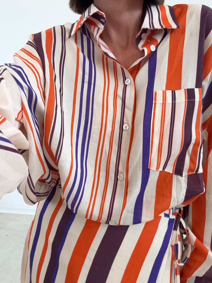 CAMICIA RIGHE VERTICALI ARANCIO VIOLA
