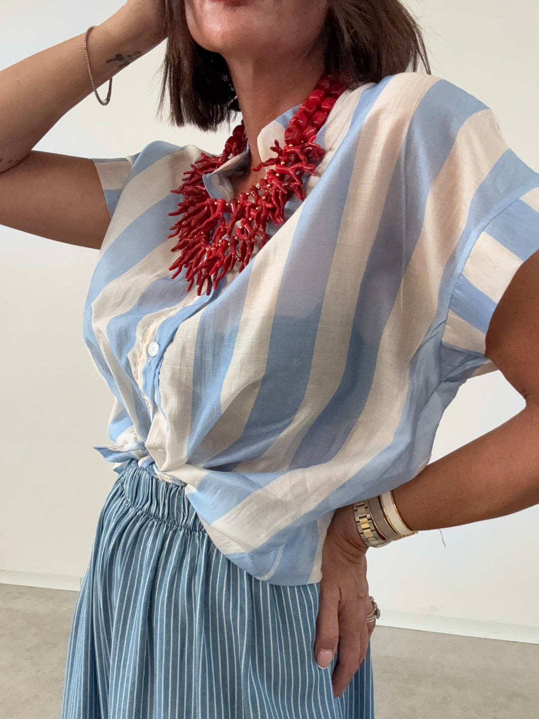 CAMICIA GIROMANICA RIGHE CIELO/BIANCO