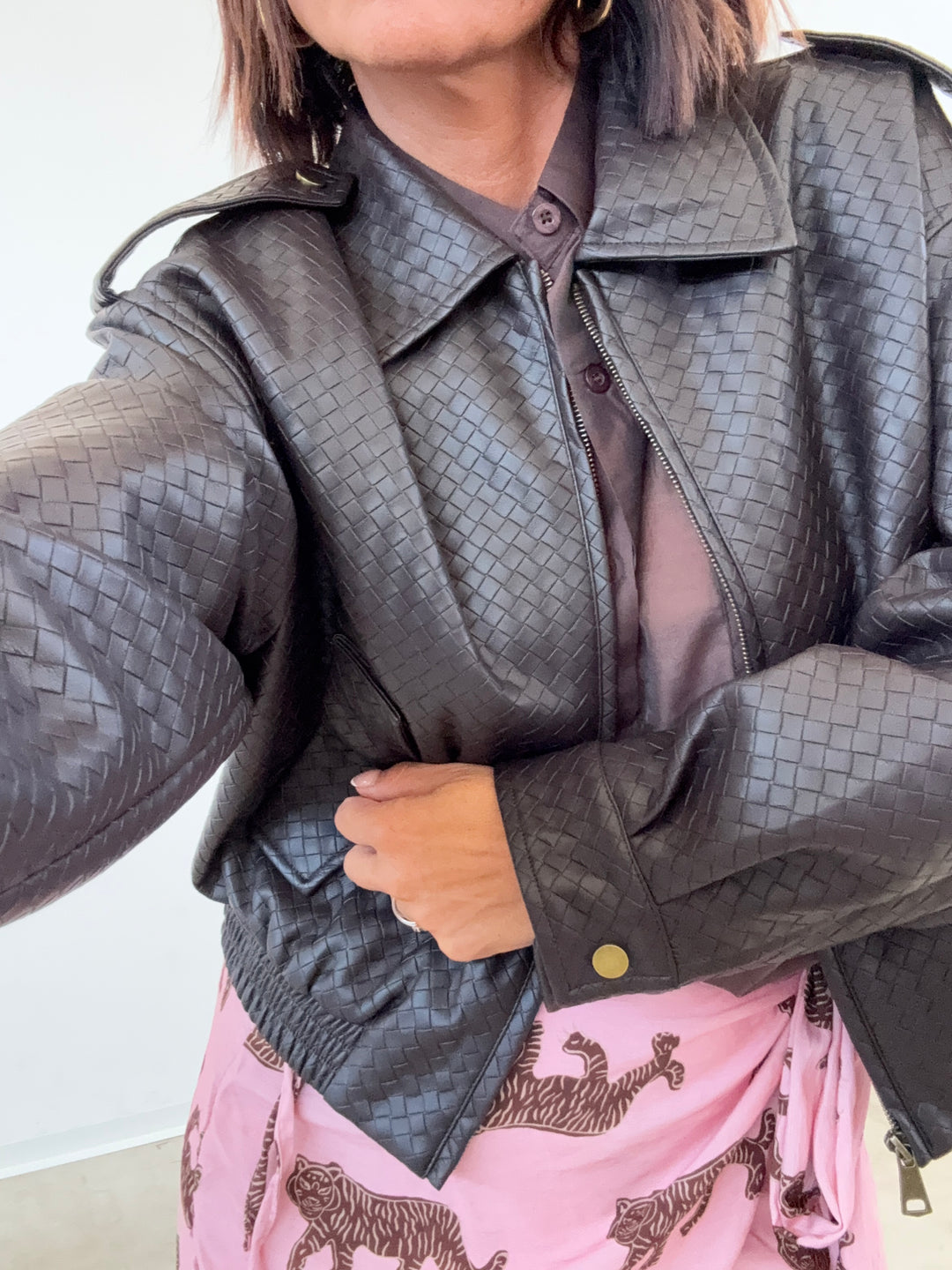 BOMBER INTRECCIO ECOPELLE MARRONE SCURO