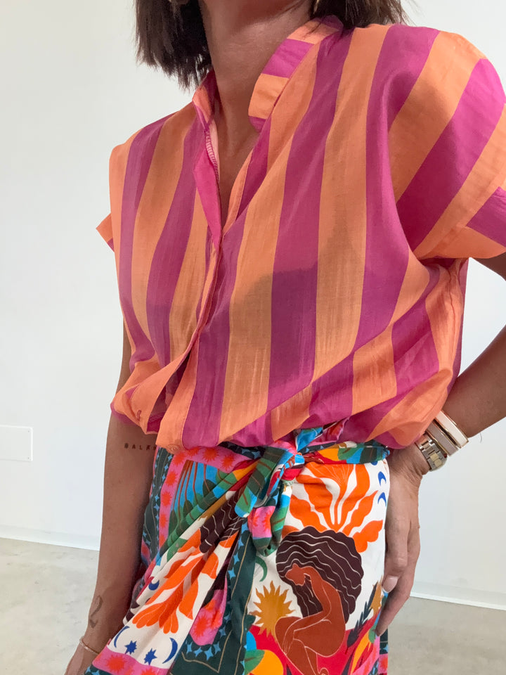 CAMICIA GIROMANICA RIGHE MELONE/FUCSIA