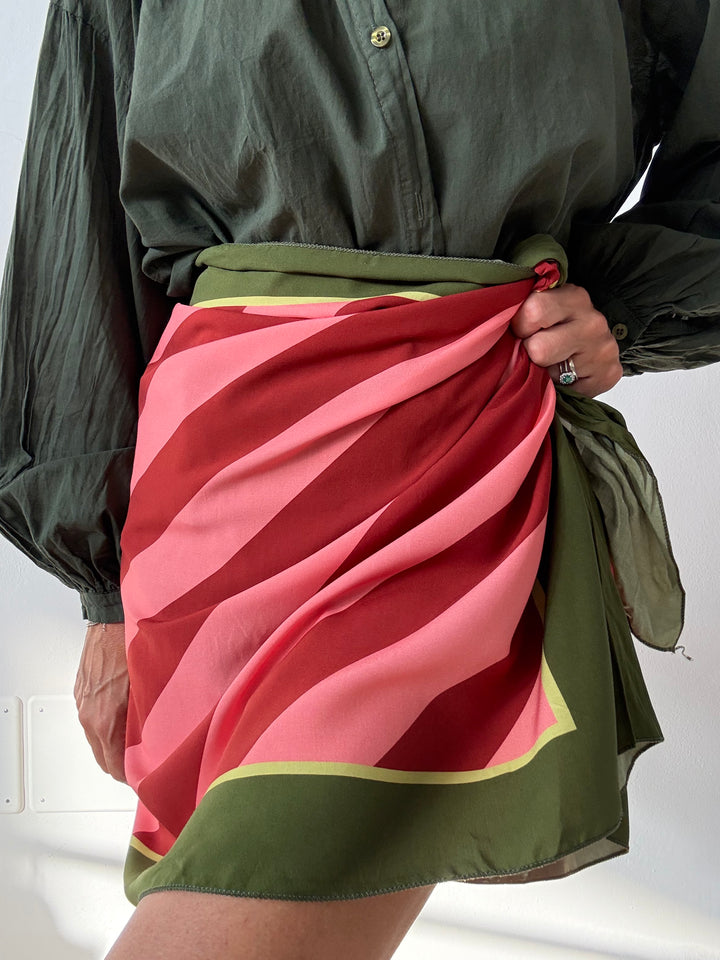 GONNA PAREO RIGHE VERDE/BORGOGNA/ROSA