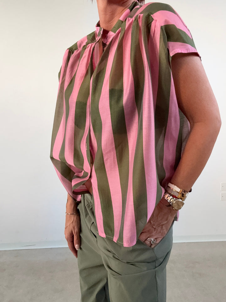 CAMICIA GIROMANICA RIGHE ROSA VERDE