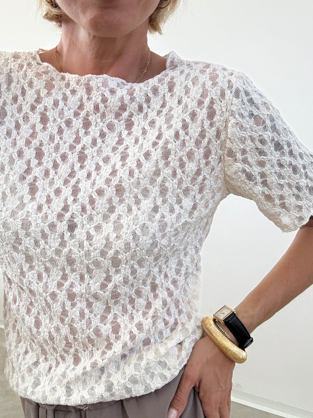 TSHIRT CRISTINA M/CORTA PIZZO PANNA