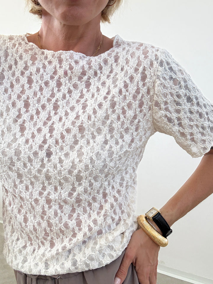 TSHIRT CRISTINA M/CORTA PIZZO PANNA