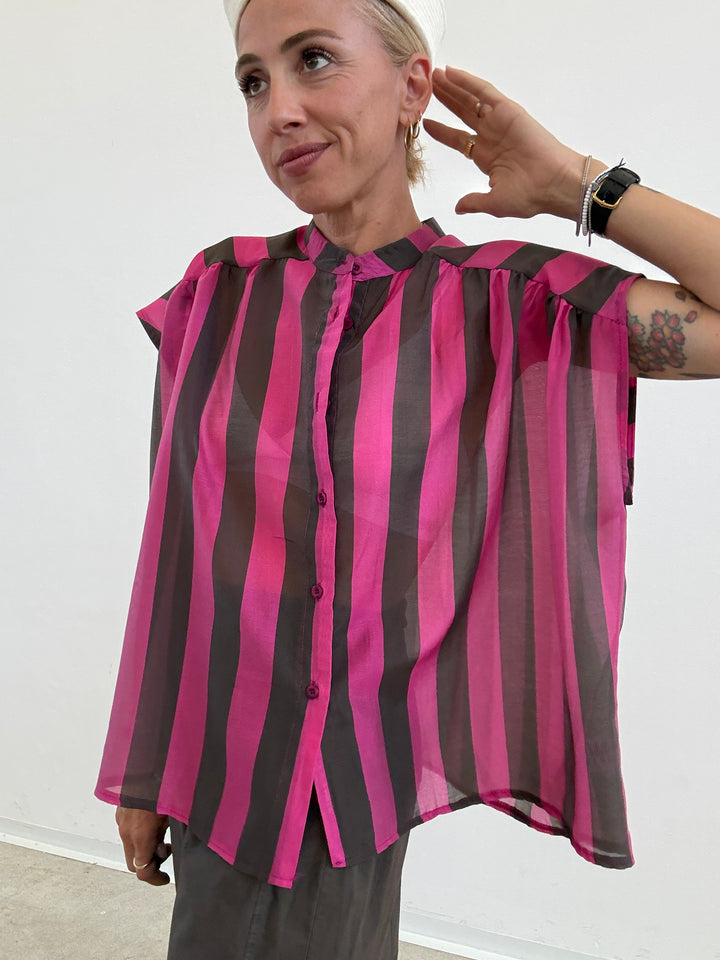 CAMICIA GIROMANICA RIGHE CIOCCO/MAGENTA