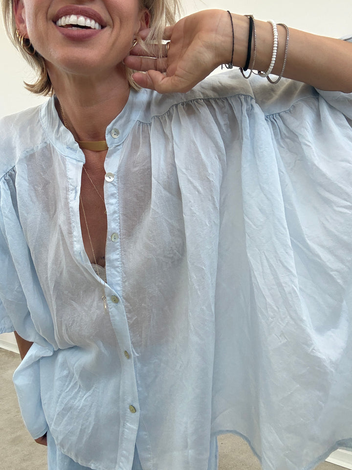 CAMICIA SCATOLA ORGANZA CELESTE