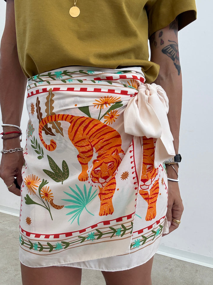 MINIGONNA PAREO TIGER PANNA/ARANCIO