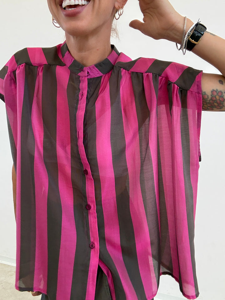 CAMICIA GIROMANICA RIGHE CIOCCO/MAGENTA