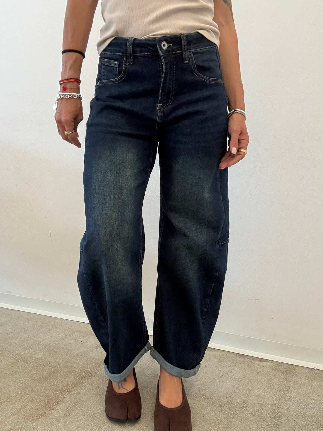 DENIM ANITA BARREL STONEWASH BLU SCURO