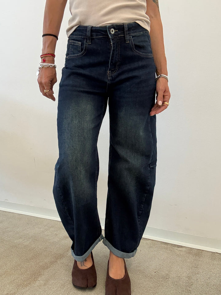 DENIM ANITA BARREL STONEWASH BLU SCURO