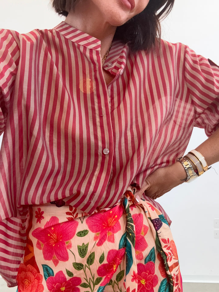 CAMICIA PATTY RIGA ROSSO/BEIGE