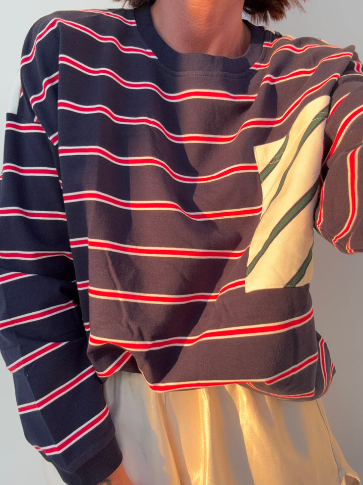 TSHIRT M\L  OVER BASIC MIX RIGHE BLU