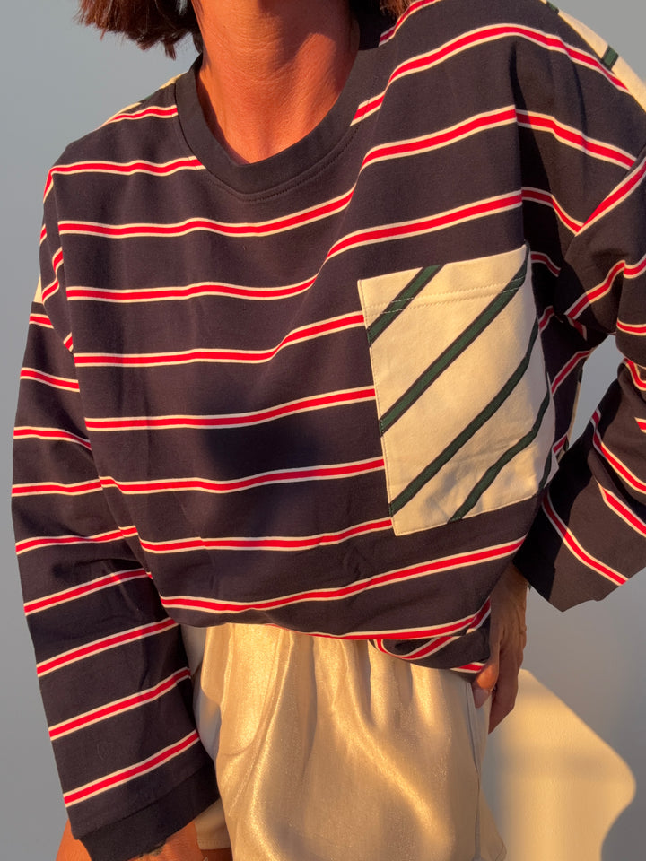 TSHIRT M\L  OVER BASIC MIX RIGHE BLU
