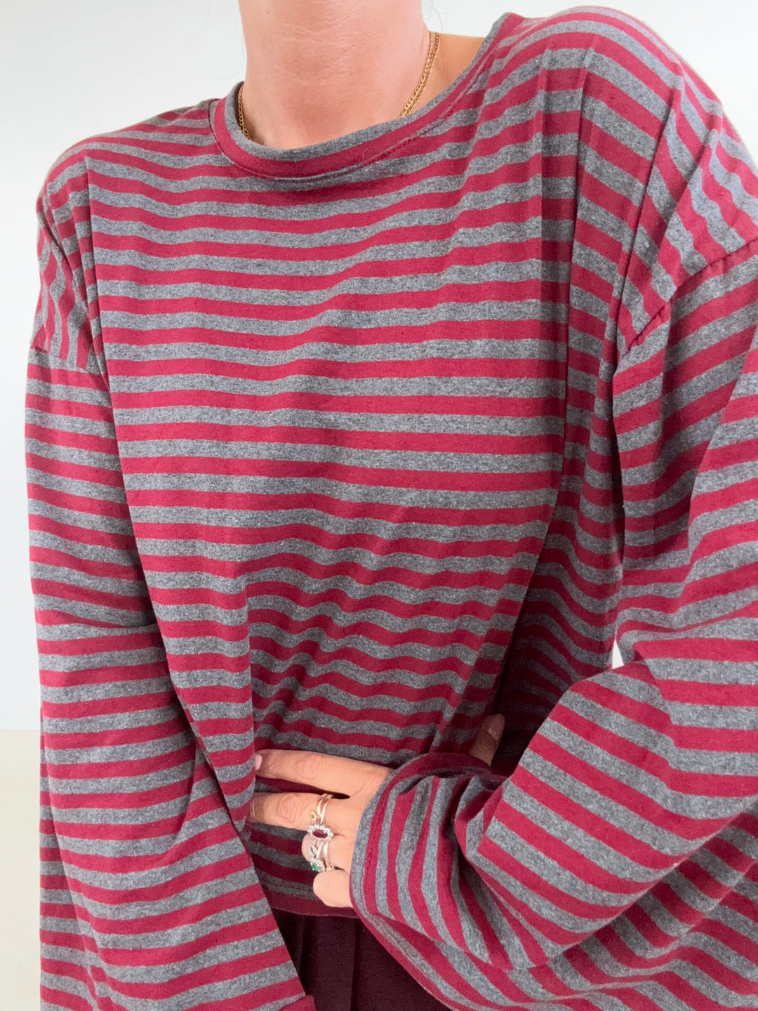 TSHIRT CAMILLA RIGHE BORDEAUX/MIDGREY