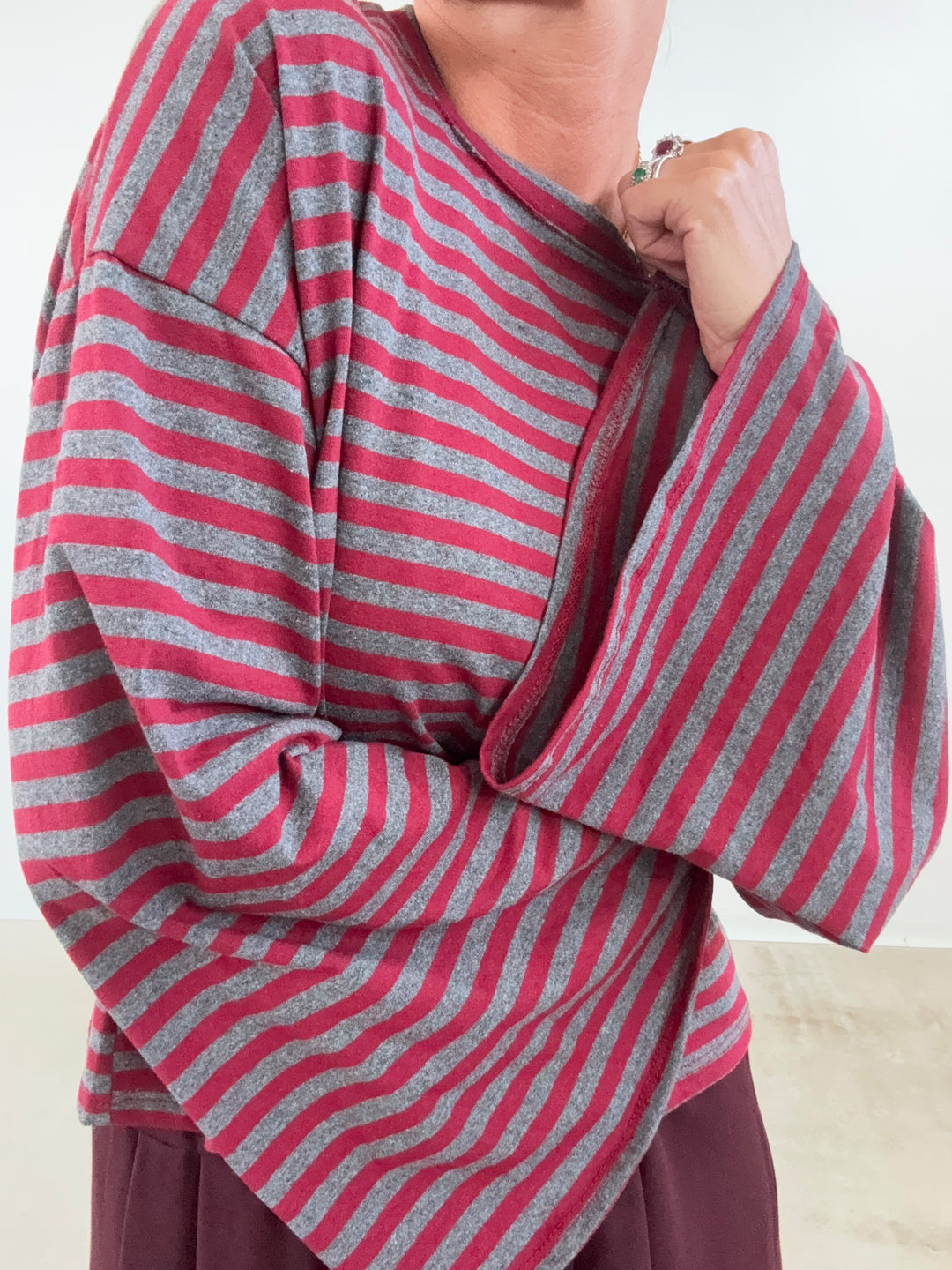 TSHIRT CAMILLA RIGHE BORDEAUX/MIDGREY
