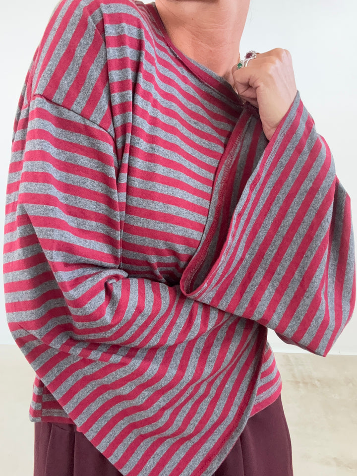 TSHIRT CAMILLA RIGHE BORDEAUX/MIDGREY