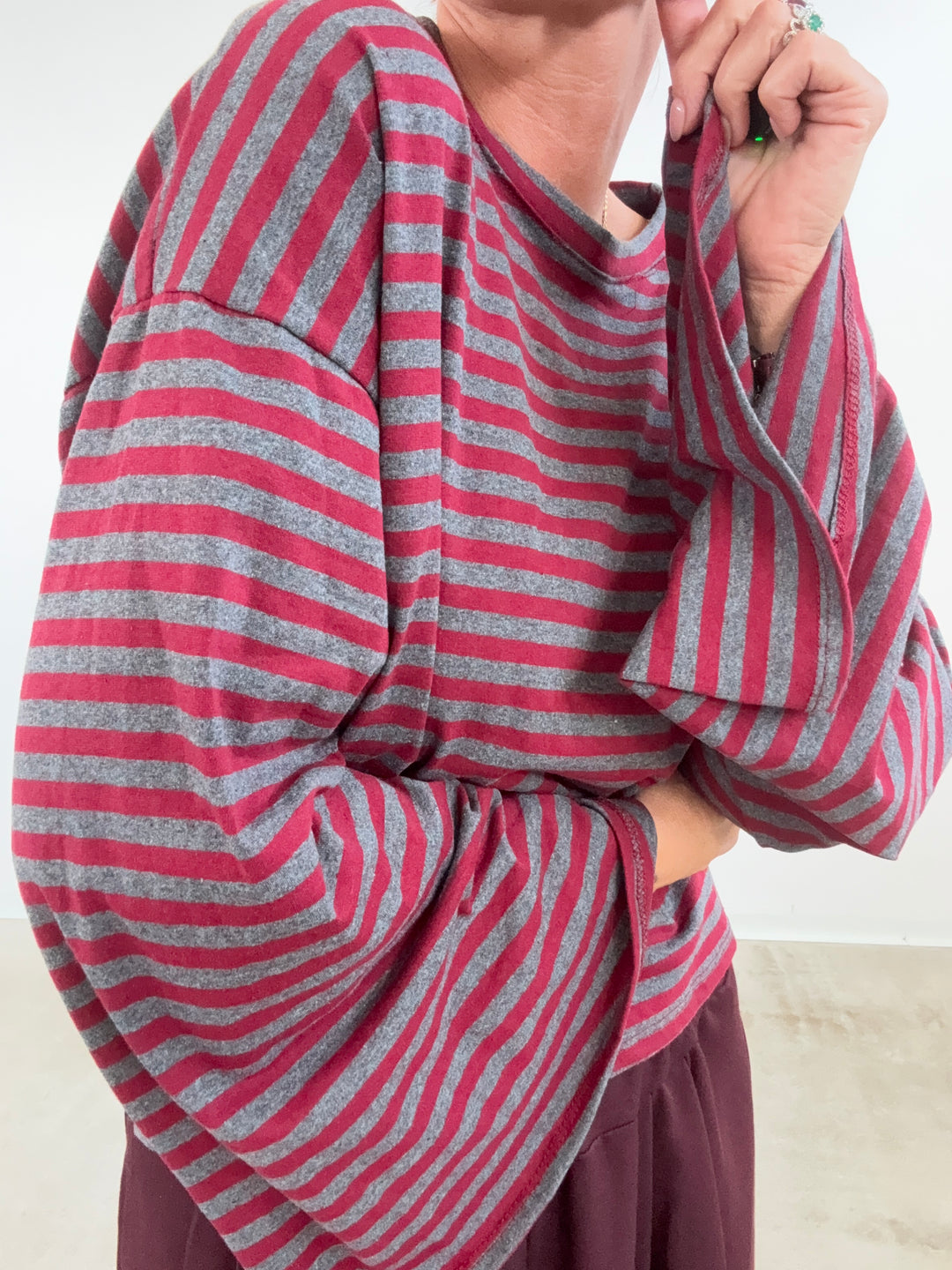 TSHIRT CAMILLA RIGHE BORDEAUX/MIDGREY