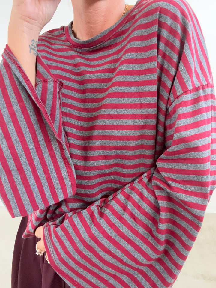 TSHIRT CAMILLA RIGHE BORDEAUX/MIDGREY