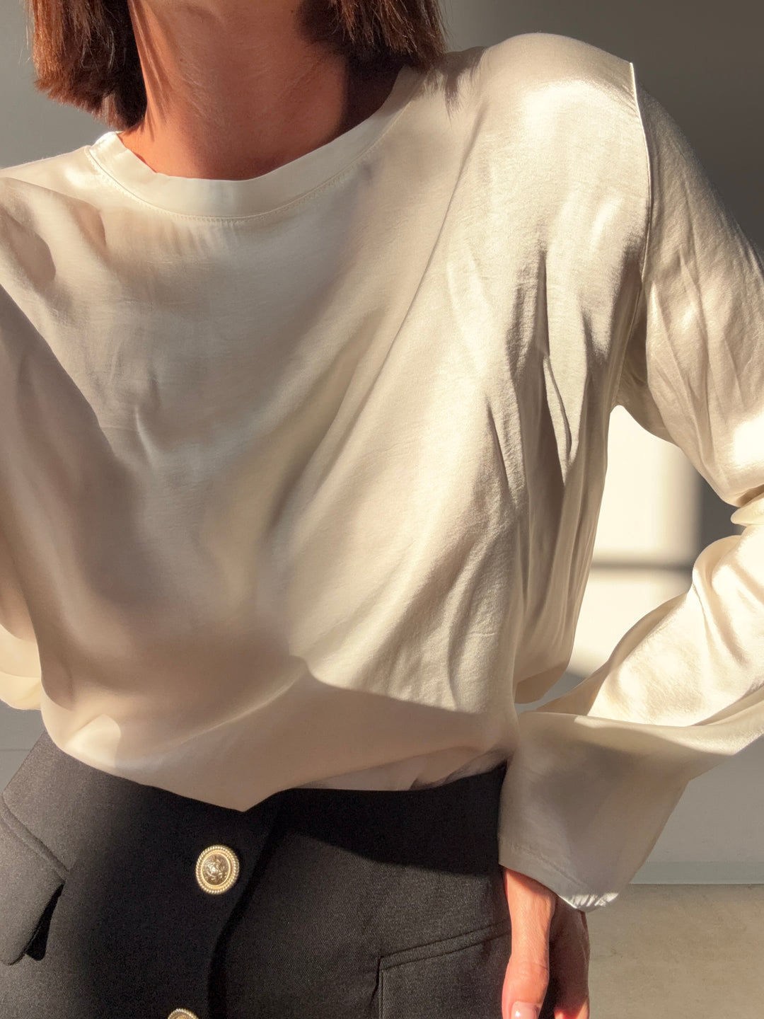 TSHIRT SATIN M/LUNGA IVORY