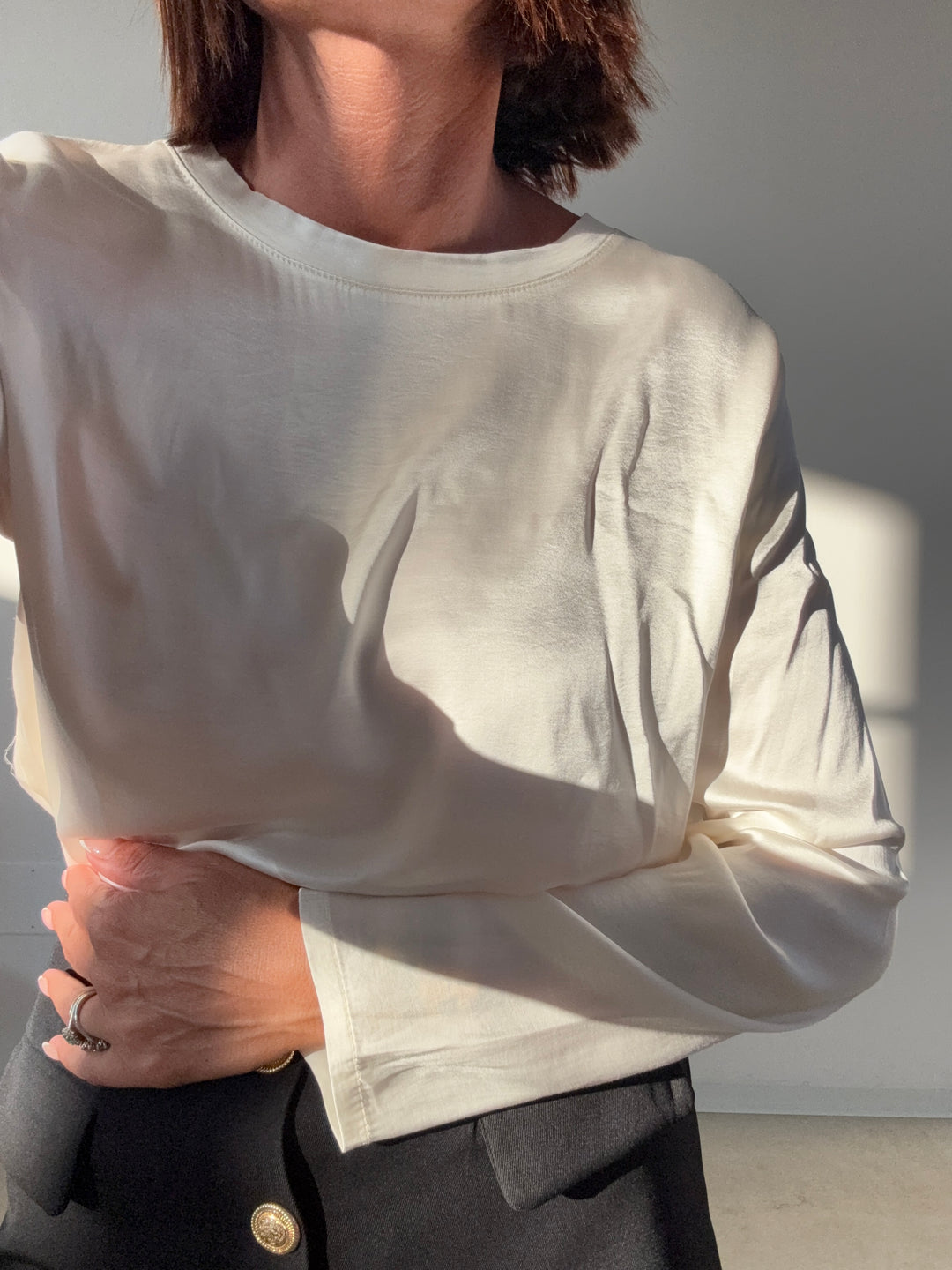 TSHIRT SATIN M/LUNGA IVORY