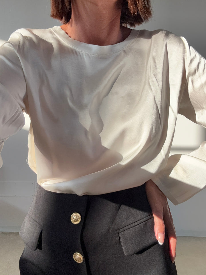 TSHIRT SATIN M/LUNGA IVORY