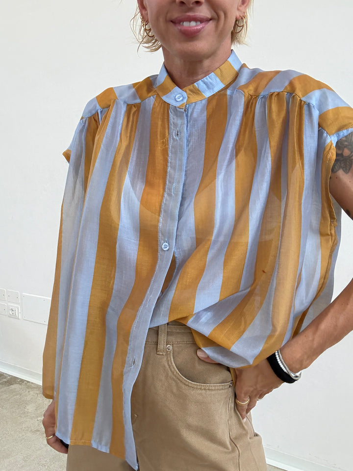 CAMICIA GIROMANICA RIGHE ORO/CELESTE