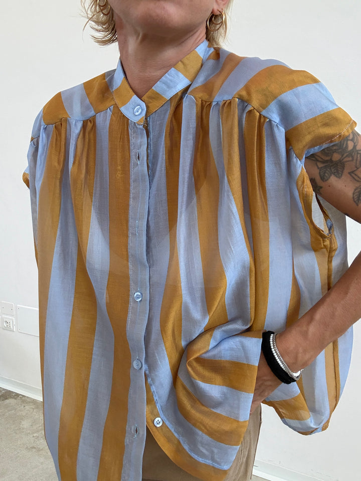 CAMICIA GIROMANICA RIGHE ORO/CELESTE
