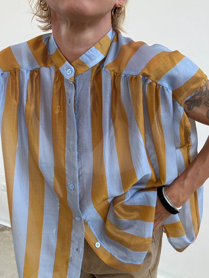 CAMICIA GIROMANICA RIGHE ORO/CELESTE