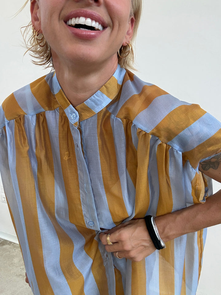 CAMICIA GIROMANICA RIGHE ORO/CELESTE