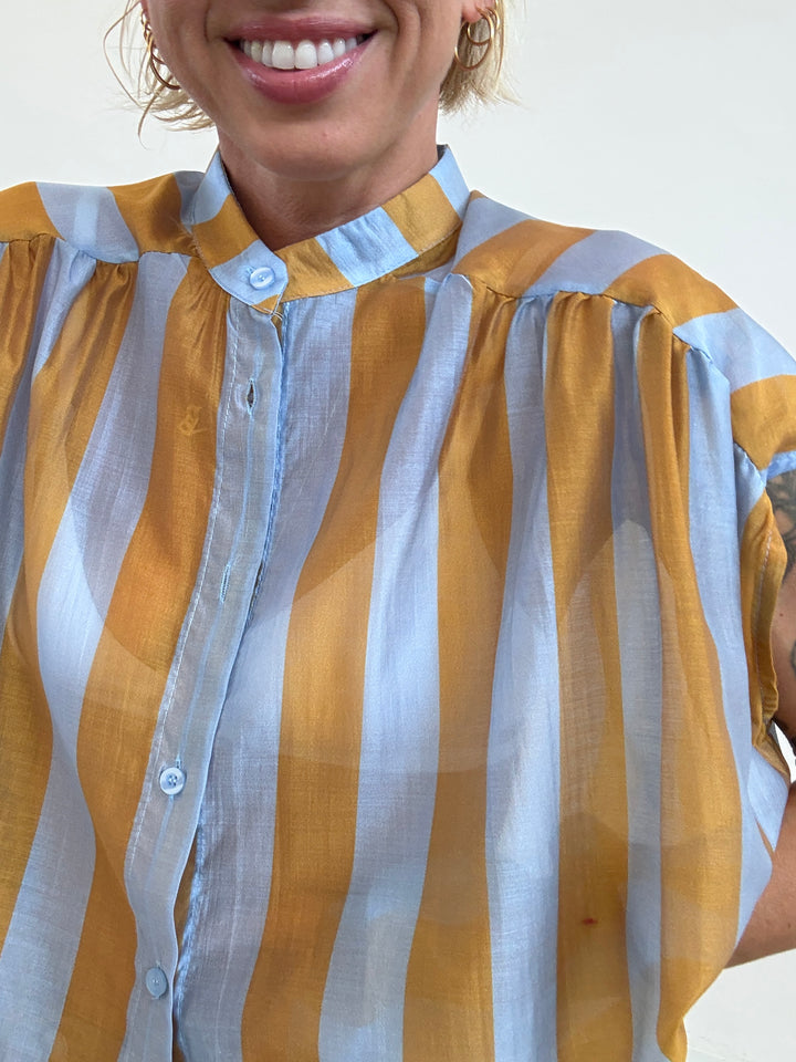 CAMICIA GIROMANICA RIGHE ORO/CELESTE